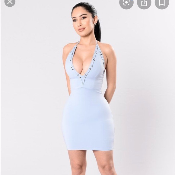 Taking the Plunge Light Blue Fashion Nova Dress - Picture 1 of 3